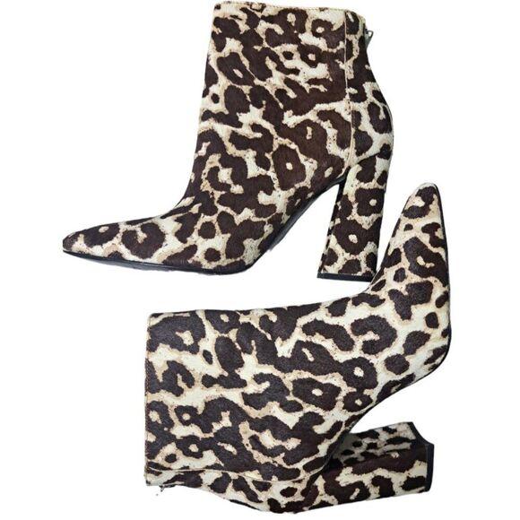 Charles David Women's Real Calf Fur Animal Print Ankle Boots Brown Multi Sz 8 - Picture 2 of 7